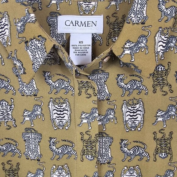 Women Designer Antique Revival Cat Gold Business Casual CarmenMarcValvo Shirt XS - Picture 4 of 9
